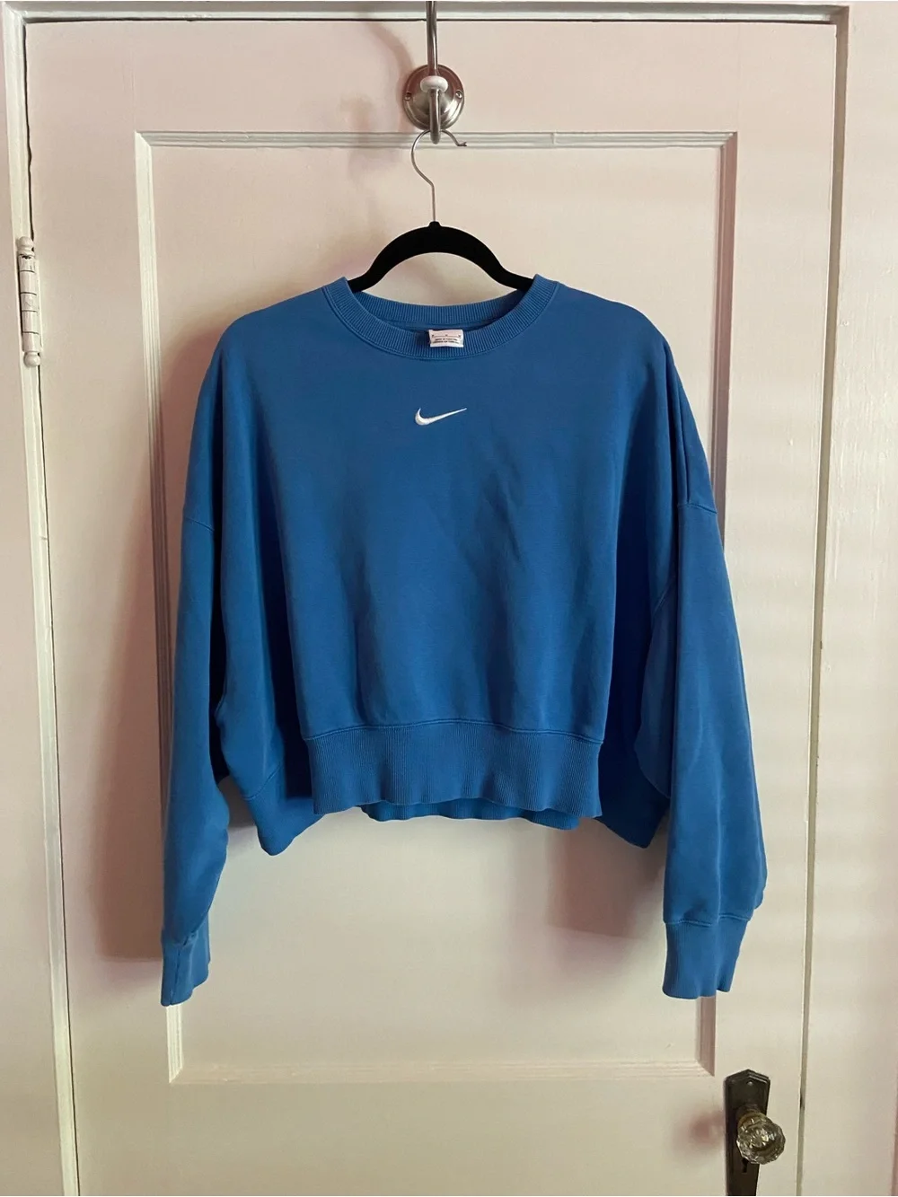 Nike Royal Blue Cropped Sweatshirt with White Swoosh